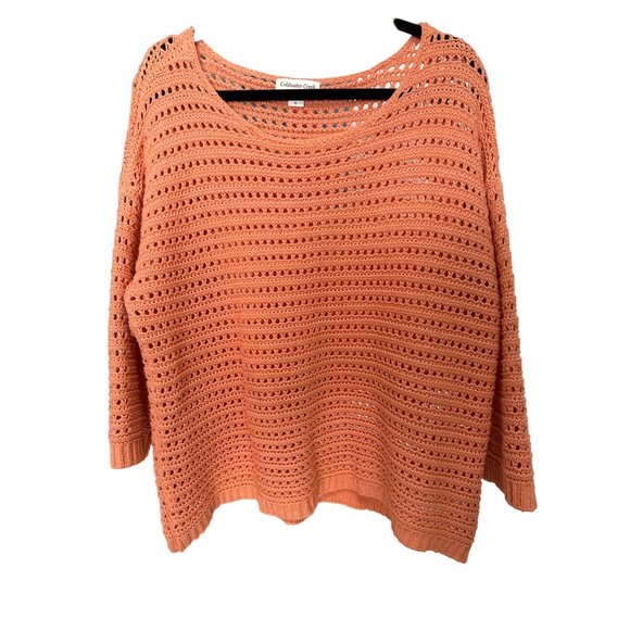 Coldwater Creek size XL cotton blend open knit boxy lagenlook orange sweater - Picture 1 of 6